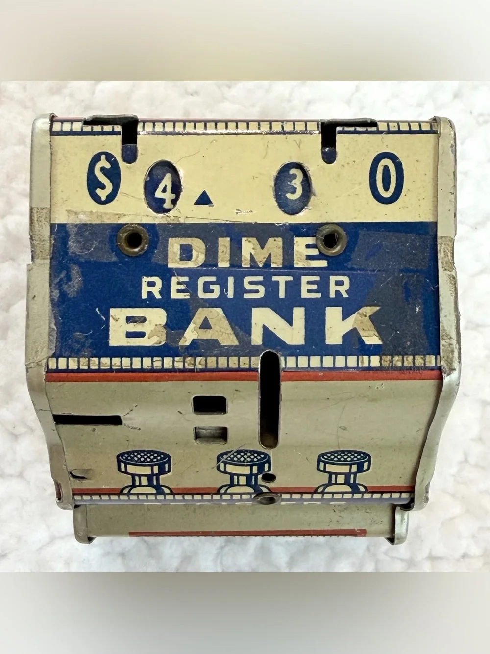 (VTG) J. CHEIN & CO • Tin Litho Mechanical Dime Register Coin Bank Made in USA